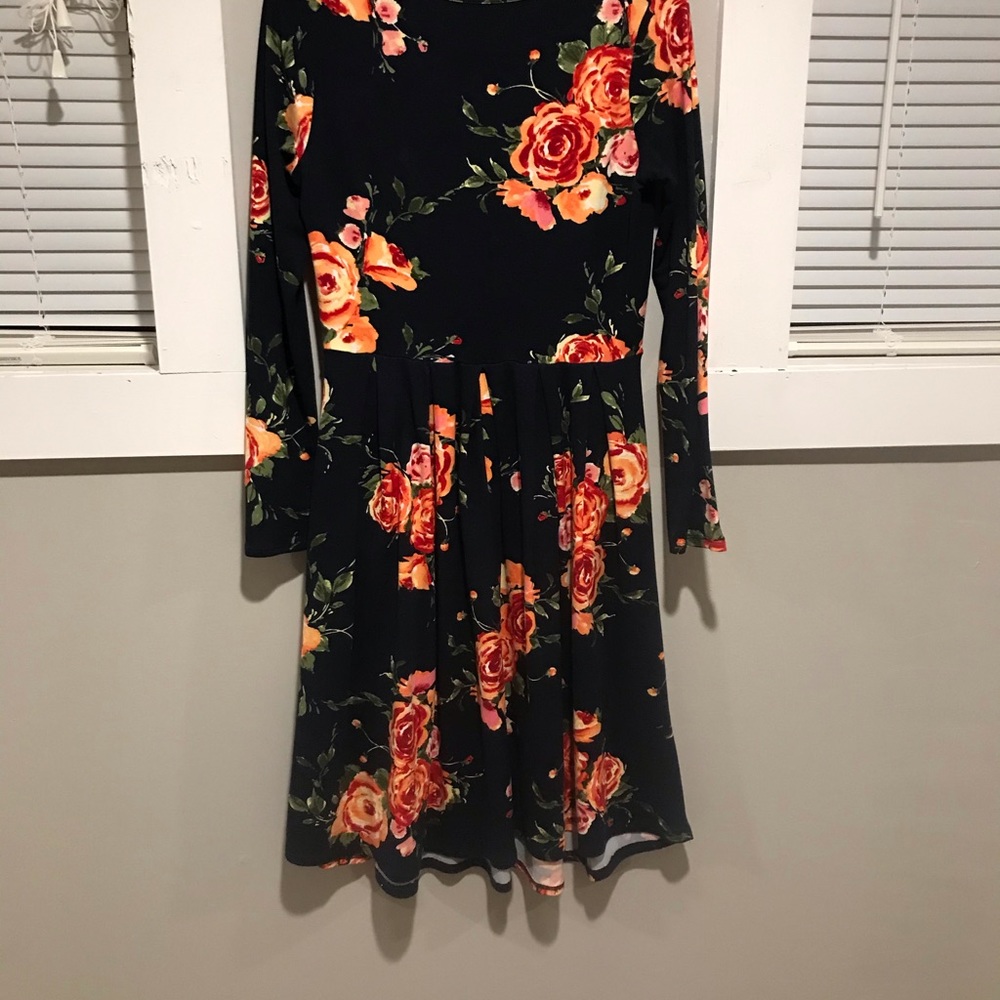 Navy Midi Dress with Coral Flowers - Picture 2 of 2